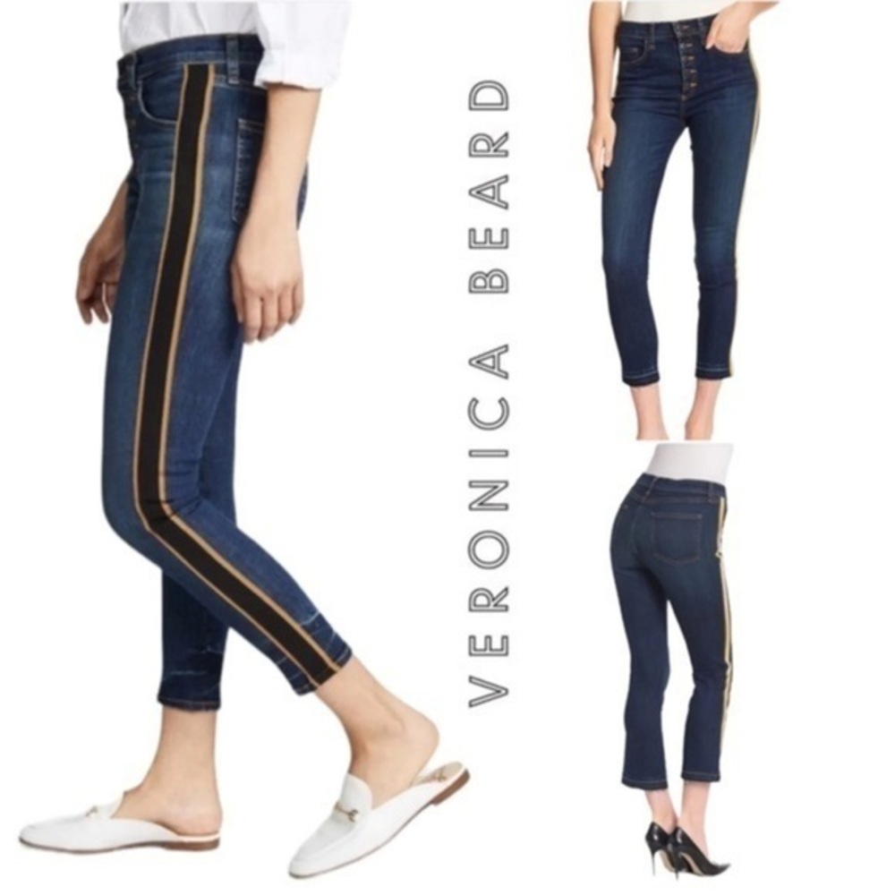 Veronica Beard Women's Debbie 10" Tuxedo Stripe Skinny Button Fly Jeans Size 25